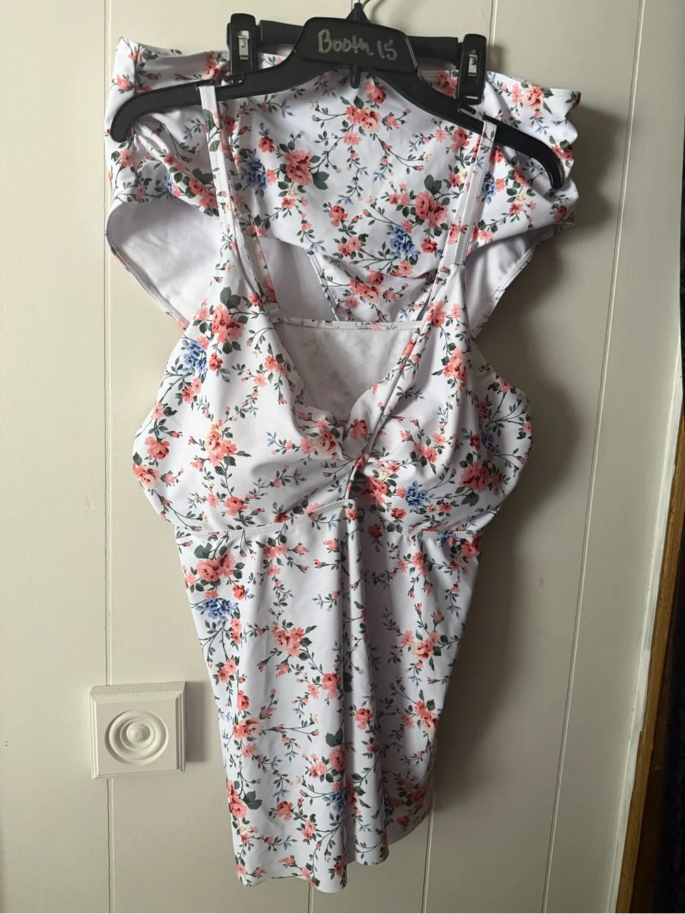 White Floral Swim 2 pc Set with Coral Accents